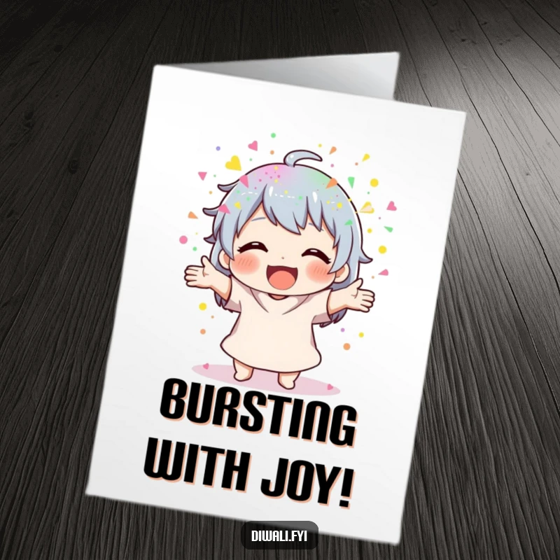 Funny Free Printable Congratulations Card: Character joyfully scattering bright colourful powder with both hands to celebrate.