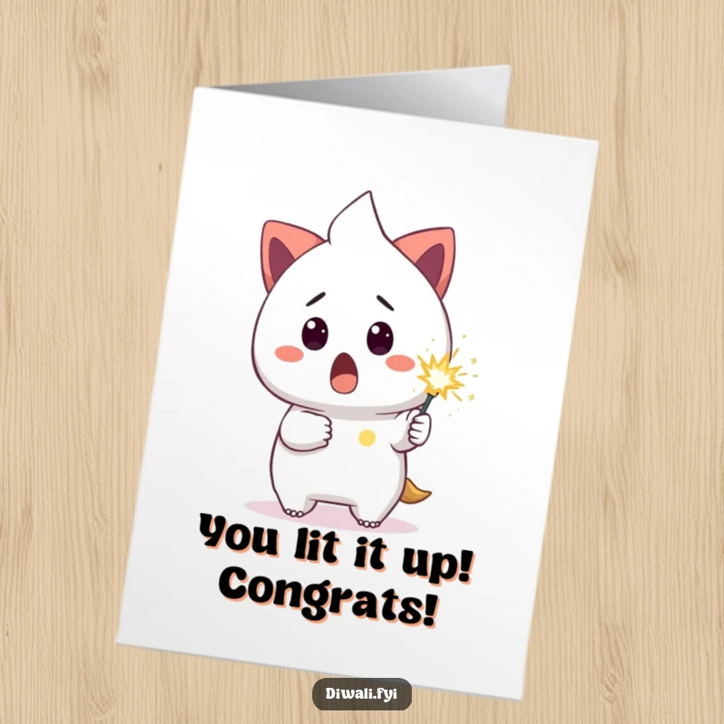 Funny Free Printable Congrats Card: Surprised character clutching a bright sparkler, conveying unexpected joy, a downloadable delight.