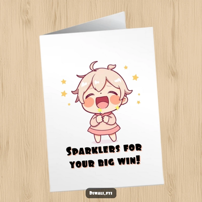 Funny Free Printable Congratulations Card with a character in fits of laughter holding a small sparkler, celebrating an achievement.