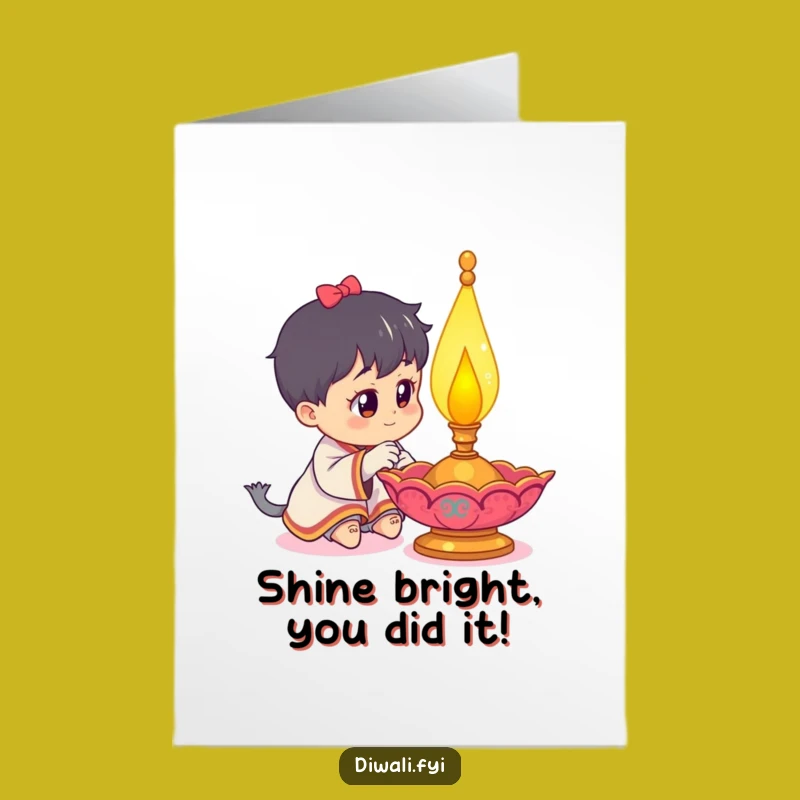Free Printable Congrats Card: Curious Character & Diya Lamp Funny Downloadable Gift