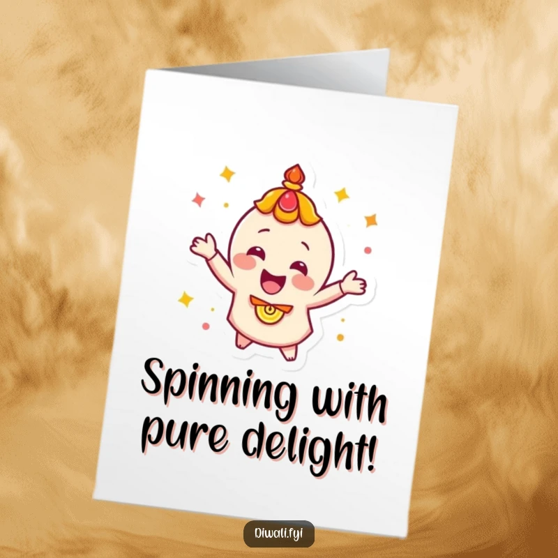Funny Free Printable Congratulations Card showing a happy diya character doing a celebratory spin, embodying pure delight and achievement.
