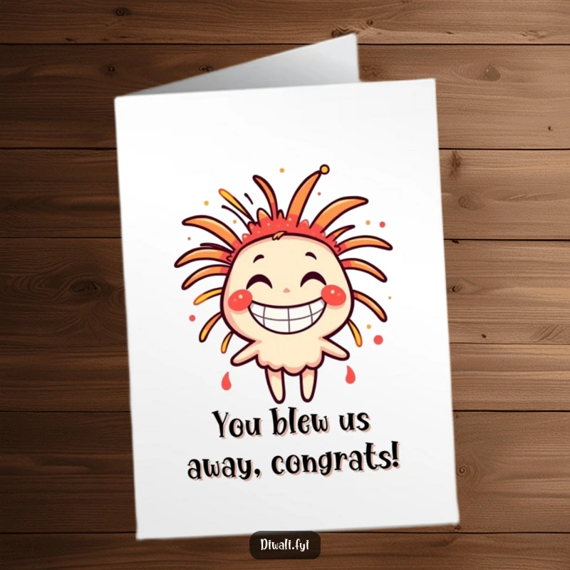 Funny Free Printable Congrats Card: A happy firework character bursting joyfully, celebrating success with a grin.