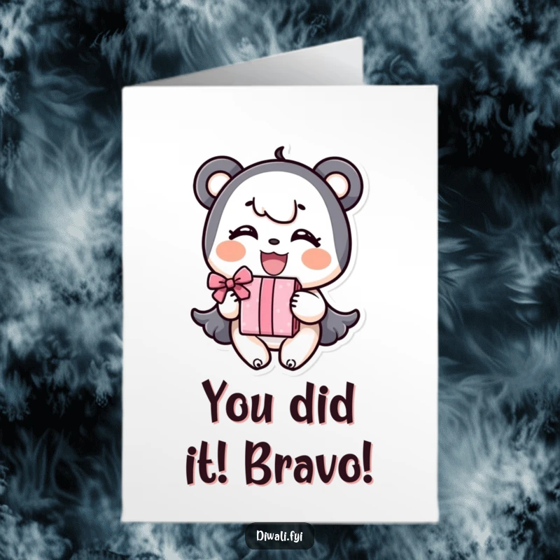 Funny Free Printable Congratulations Card: A joyful character extends a gift, symbolizing congratulations and good fortune.