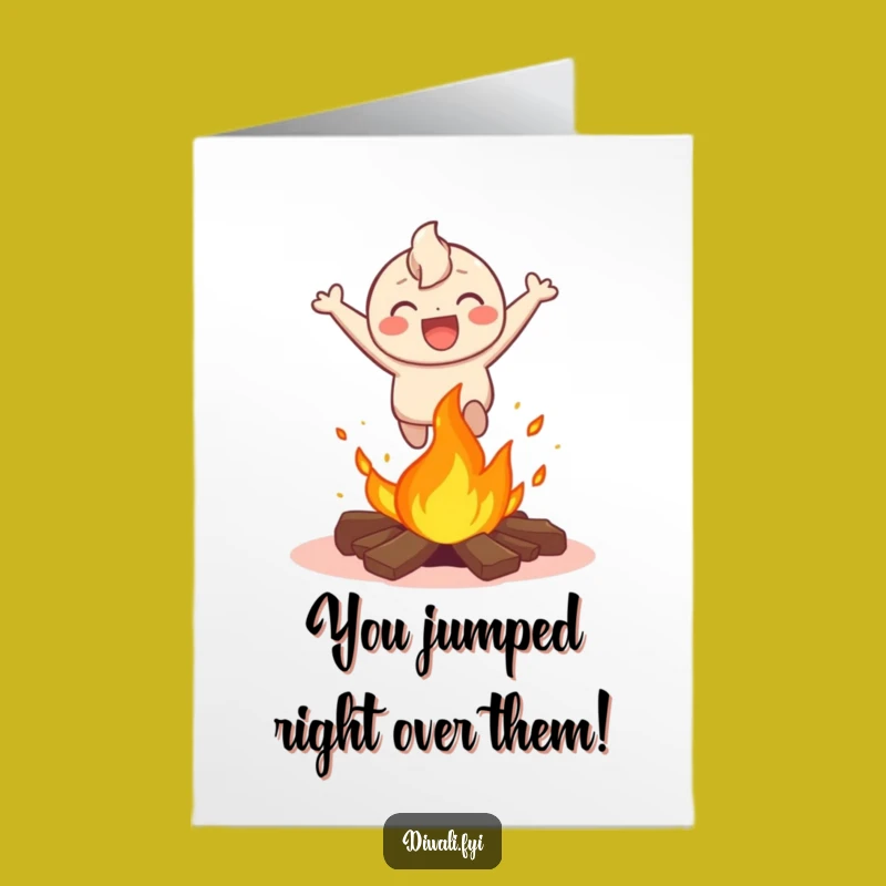 Free Printable Congrats Card: Leaping Character Bonfire Laugh Downloadable Gift