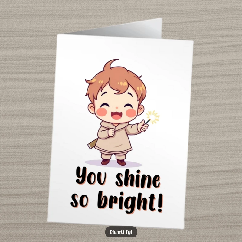 Funny Free Printable Congratulations Card showing a delighted child with a sparkler, celebrating success with a radiant glow.