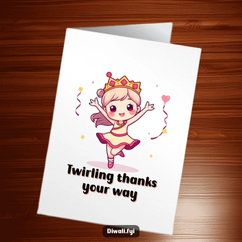 Funny Free Printable Thank You Card: A dancer character performing a graceful pirouette to express sincere thanks and admiration.