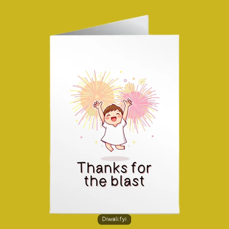 Free Printable Thank You Card: Dancing Character, Fireworks, Humorous Downloadable Gift