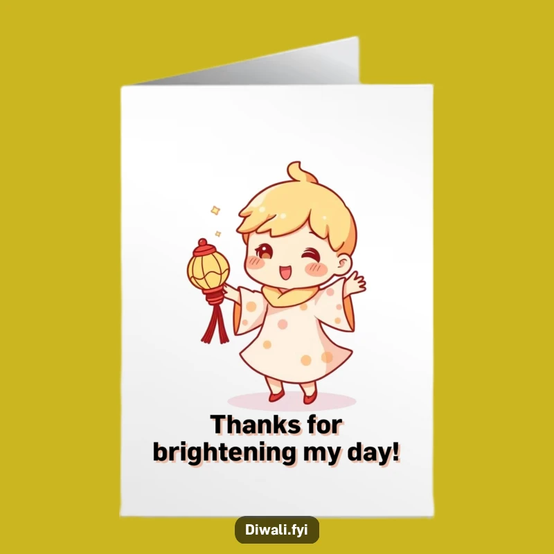 Free Printable Thank You Card: Dancing Diya Character, Grateful Glow, Downloadable Humorous Gift