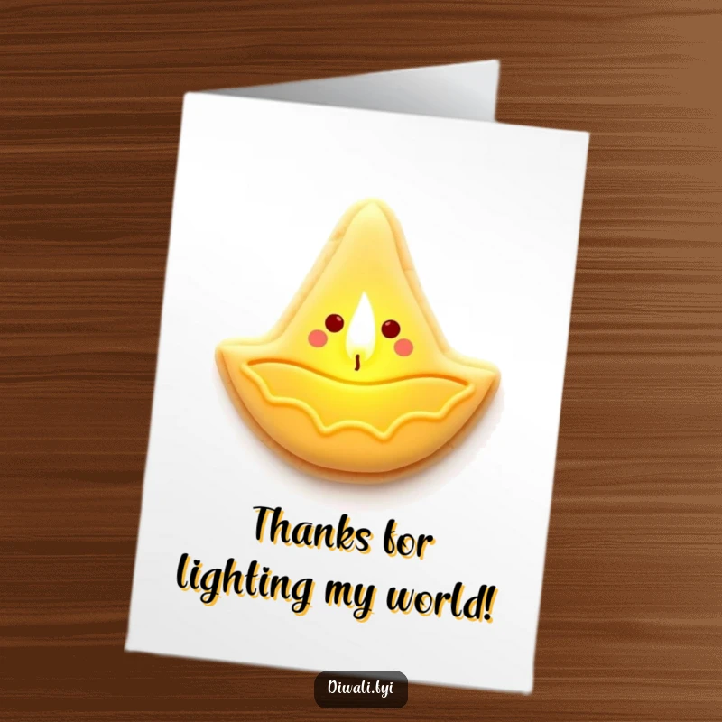 Free Printable Thank You Card: A cheerful sugar cookie diya lamp emits a gentle, warm light to express sincere thanks.