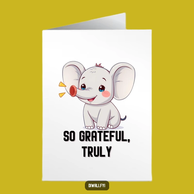 Free Printable Thank You Card: Glee-filled Elephant Trumpeting Appreciation - Downloadable
