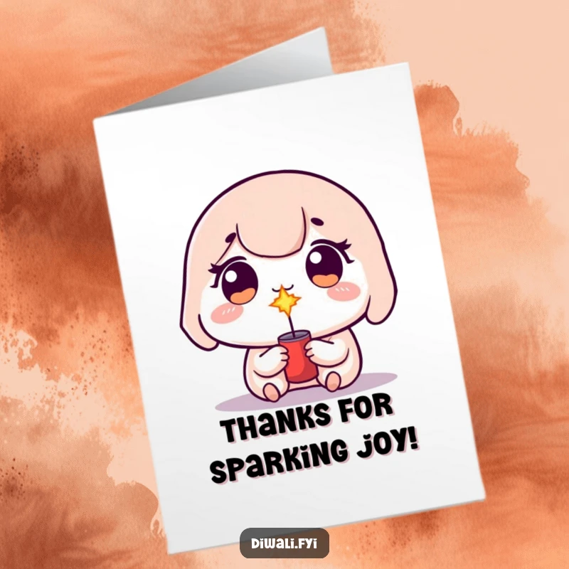Funny Free Printable Thank You Card: A kawaii character holding a small firecracker, eyes sparkling with thanks.