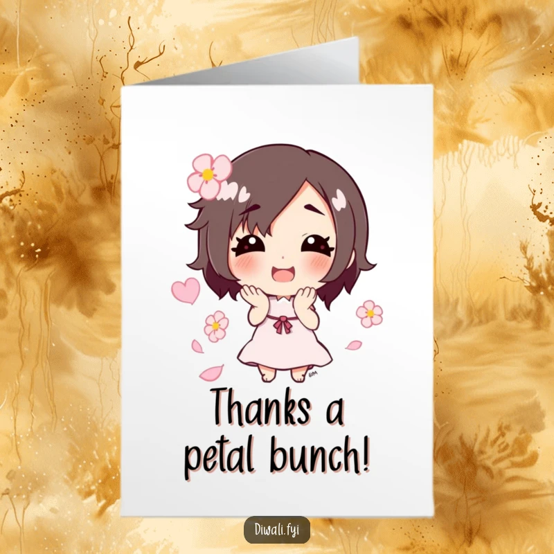 Funny Free Printable Thank You Card: Smiling character tossing flower petals, a unique print-at-home expression of thanks.