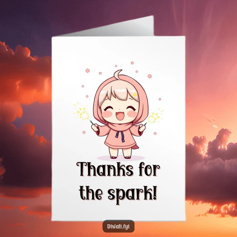 Funny Free Printable Thank You Card featuring a character beaming with joy while holding dazzling sparklers, conveying heartfelt thanks.