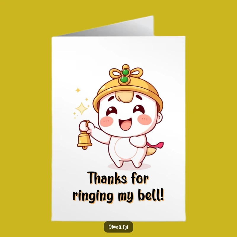 Free Printable Thank You Card: Bell Ringing Character, Gratitude Sparks, Downloadable Humorous Gift