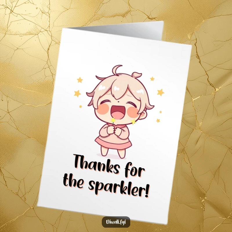 Funny Free Printable Thank You Card showing a character laughing uncontrollably while holding a tiny, festive sparkler.