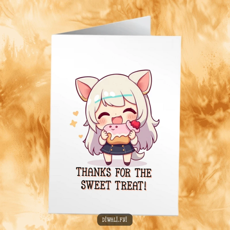 Funny Free Printable Thank You Card of a character happily sharing a sweet treat with a genuine, smiling expression.