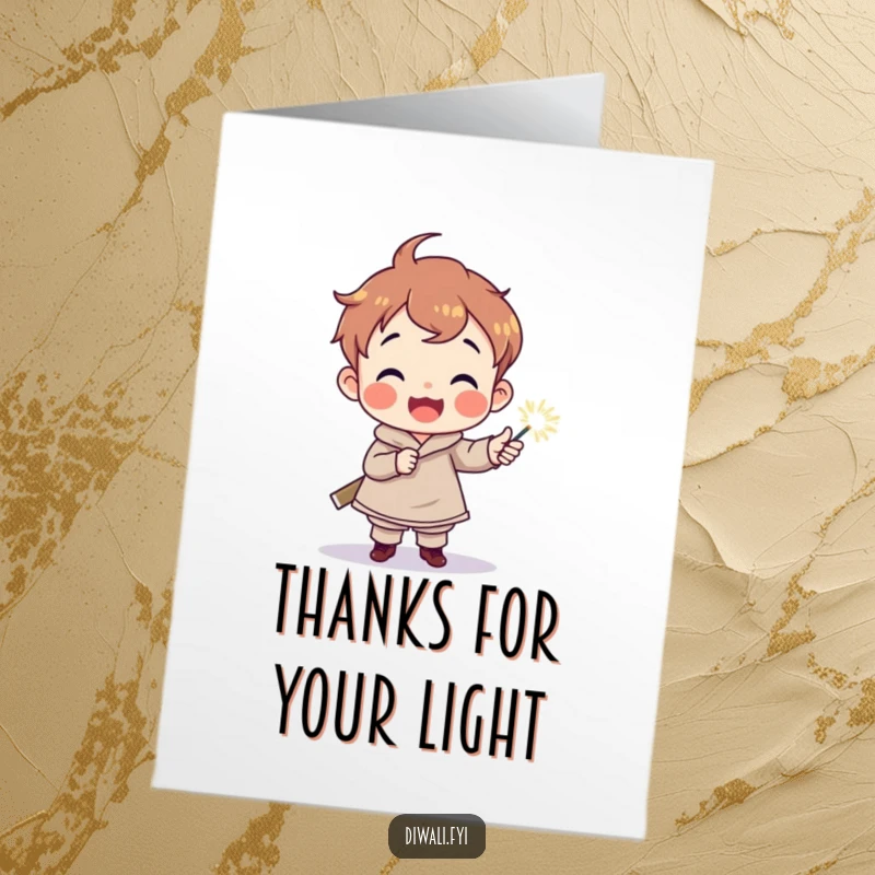 Funny Free Printable Thank You Card with a delighted child holding a sparkler, conveying thanks with a luminous touch.