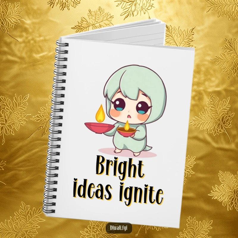 Funny Surprised Diya Notebook: Journal featuring a character with a surprised expression holding a diya lamp. Great funny gift.