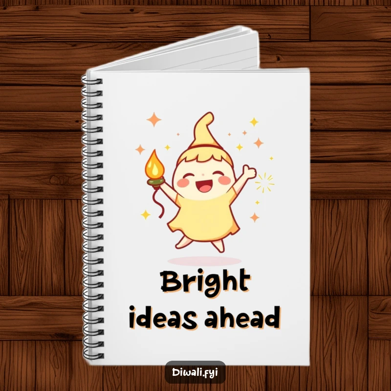 Funny Notebook: Joyous character with a lamp and sparks, dancing happily, perfect for journaling and notes.