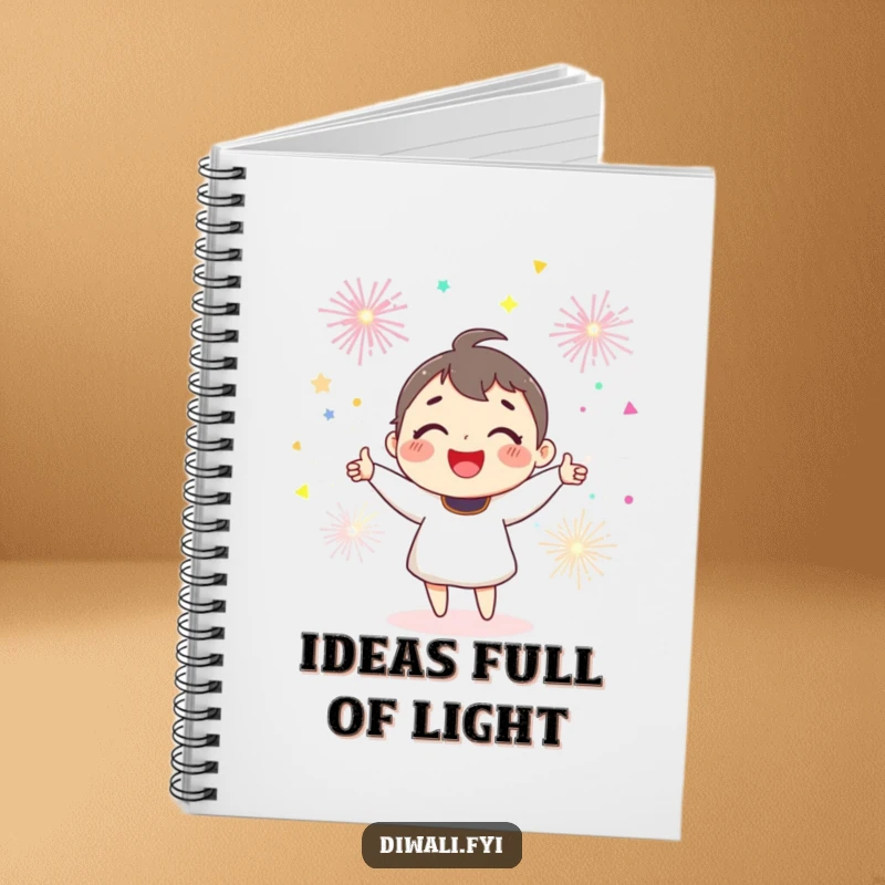Funny joyful character smiling, juggling colorful sparklers, perfect for jotting down bright ideas.
