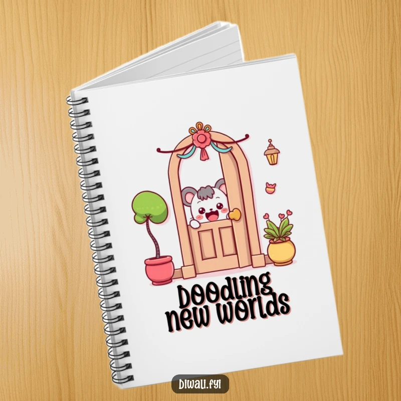 Funny Notebook: A curious character excitedly peeks from a decorated doorway, perfect for capturing ideas.
