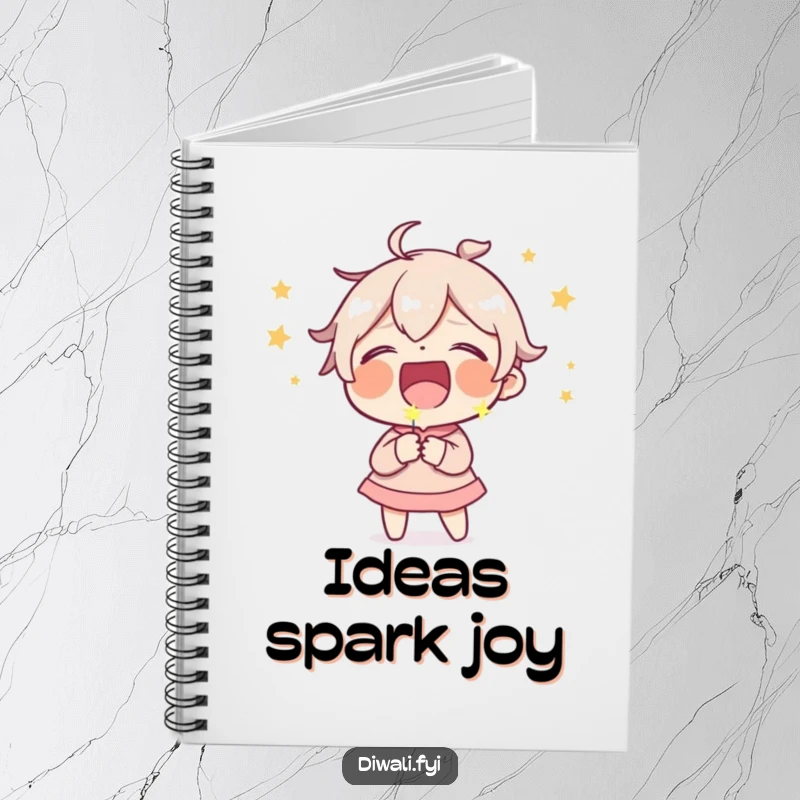 Funny notebook cover with a character overcome with laughter, holding a tiny, bright sparkler that symbolizes brilliant ideas.