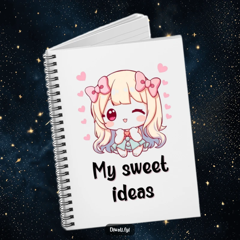 Funny notebook cover with a character offering sweets and bowing, symbolizing thoughtful planning and sweet ideas.
