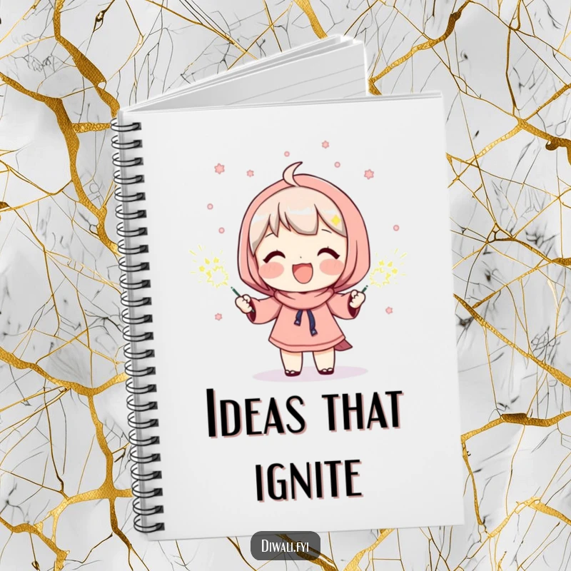 Funny notebook cover featuring a character’s joyful expression while holding bright sparklers, perfect for capturing inspiration with a happy flair.