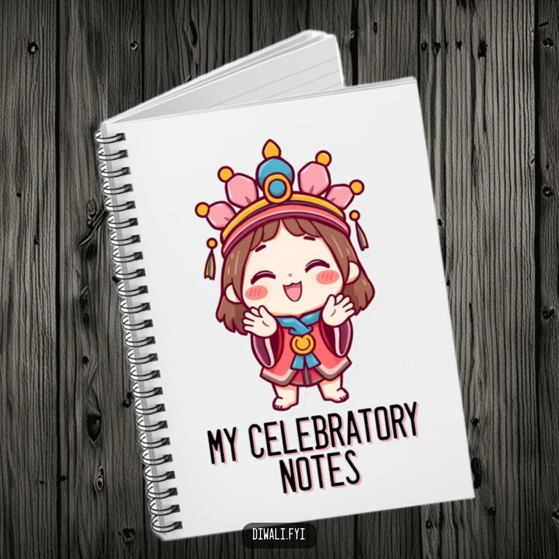 Funny Celebration Notebook: A happy character with a festive headdress claps hands, perfect for jotting down joyful thoughts and party plans.