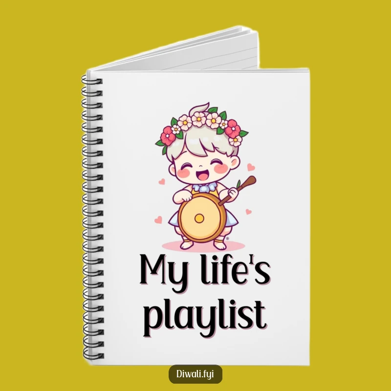 Funny Music Journal: Drummer Character With Garland, Hilarious Gift