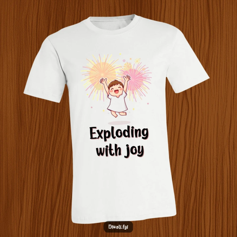 Funny t-shirt featuring a character dancing with abandon under a shower of colorful fireworks, embodying pure celebration.