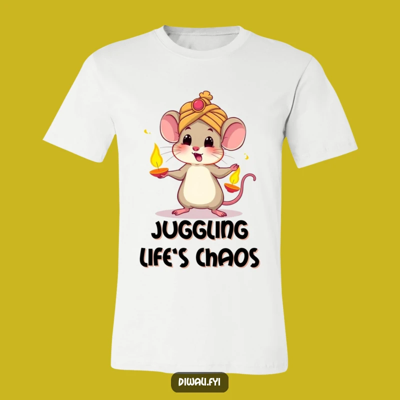 Funny Diwali Mouse T-Shirt: Startled Juggler Design, Unique Festive Funny Gift