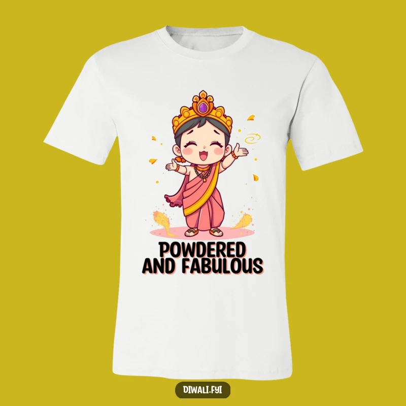 Funny Festive Sari T-Shirt: Cute Character Tossing Holi Powder, Hilarious Colorful Gift