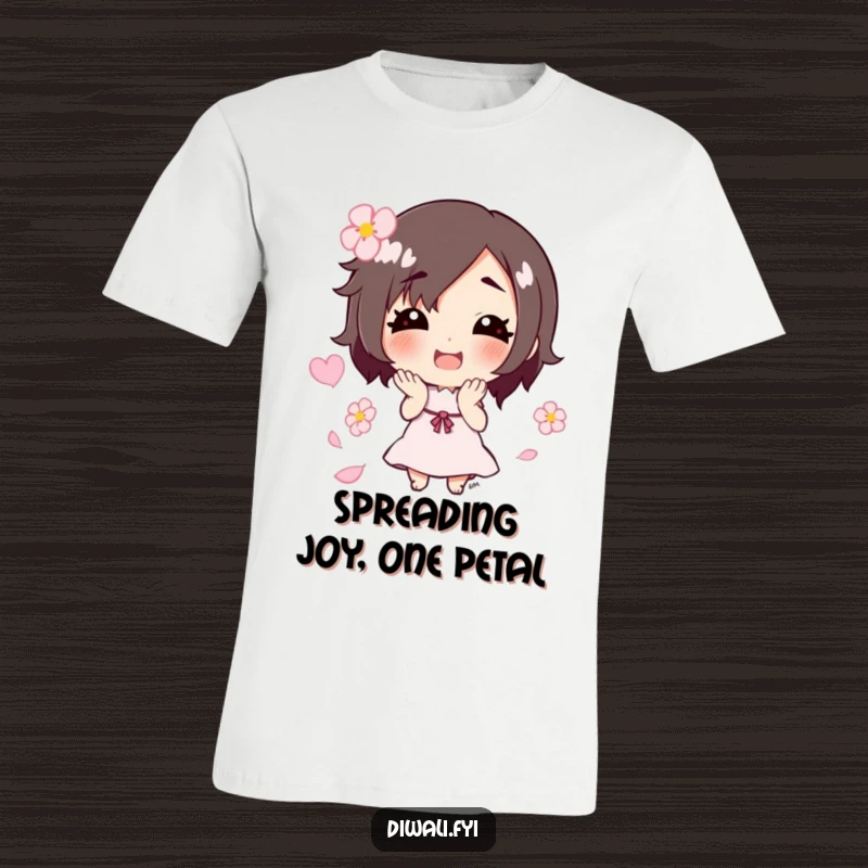 Funny t-shirt featuring a happy character gleefully tossing a shower of vibrant flower petals, capturing a moment of pure delight.