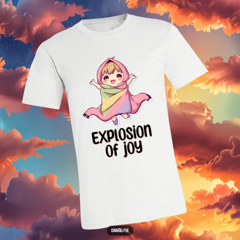 A character joyfully leaping, their body enveloped in swirling, colorful fabric, designed to convey humorous dynamism.