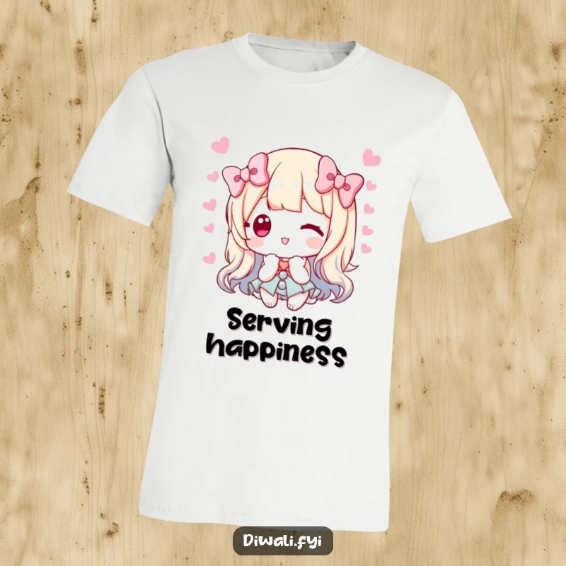 Funny t-shirt featuring a character offering sweets with a bow, representing kindness, hospitality, and sweet gestures.