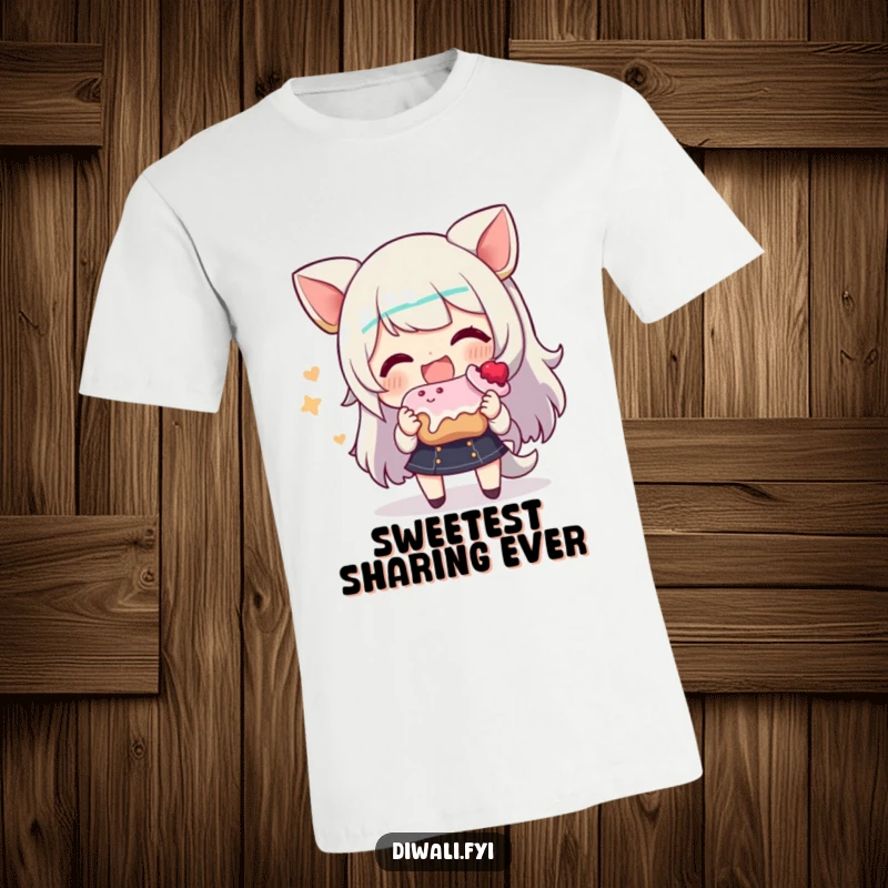 Funny t-shirt featuring a character with a wide, happy grin, presenting a tasty sweet treat as a gesture of kindness.
