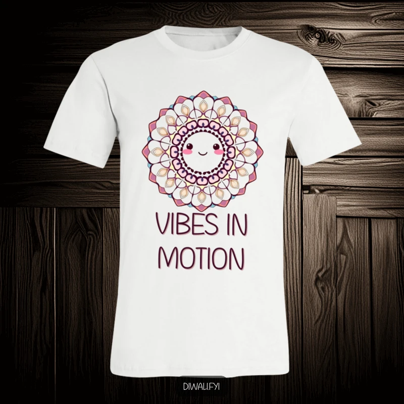 A smiling, spinning rangoli pattern in bright colors, humorously representing festive cheer and artistic expression.