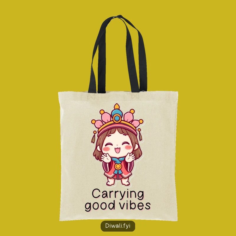 Funny Celebration Character Tote Bag: Versatile tote with a happy character festive headdress clapping, a practical funny gift.