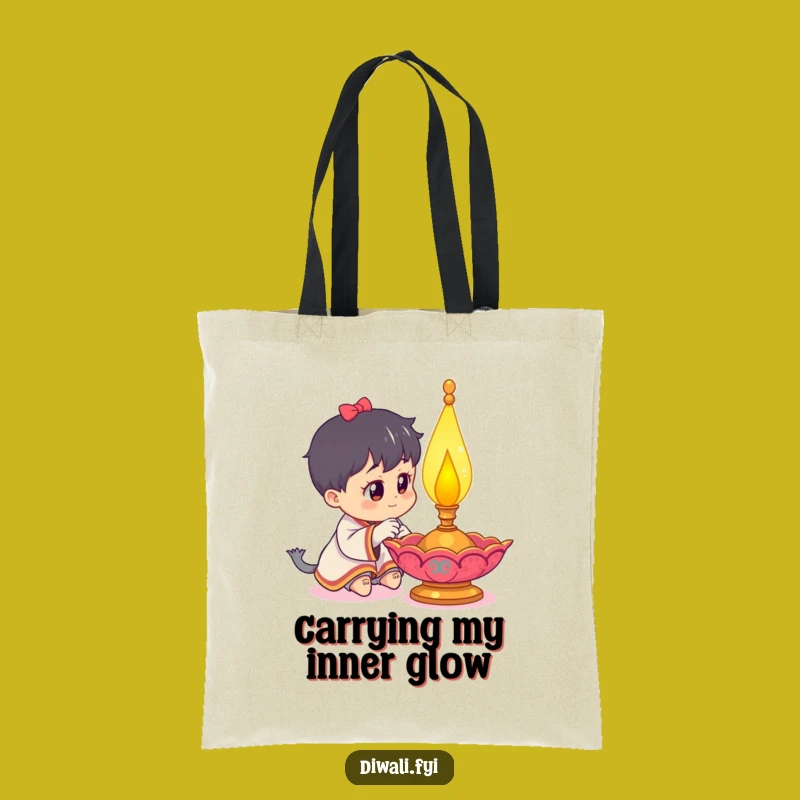 Funny Curious Character Tote Bag: Carry Your Diya Lamp Fascination