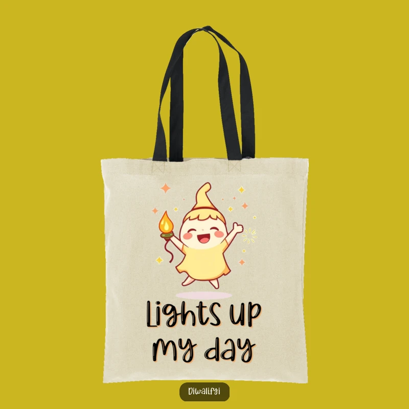 Funny Carryall Tote: Joyous Character With Lamp, Sparks, Hilarious Gift Bag