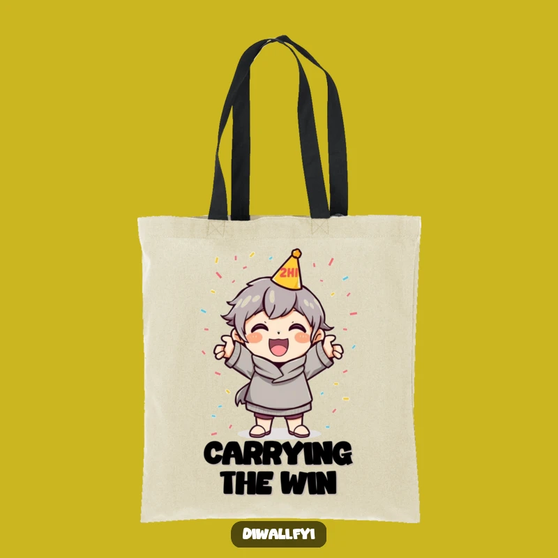 Funny Celebration Pose Tote Bag: Cheerful Character Accessory Gift
