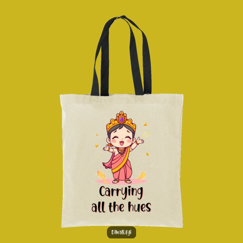 Funny Colorful Tote Bag: Cute Character In Sari, Hilarious Holi Powder Carryall Gift