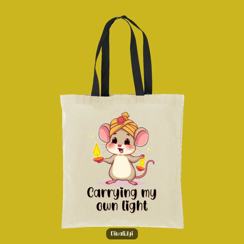 Funny Diwali Mouse Tote Bag: Juggling Diyas, Practical & Festive Funny Gift
