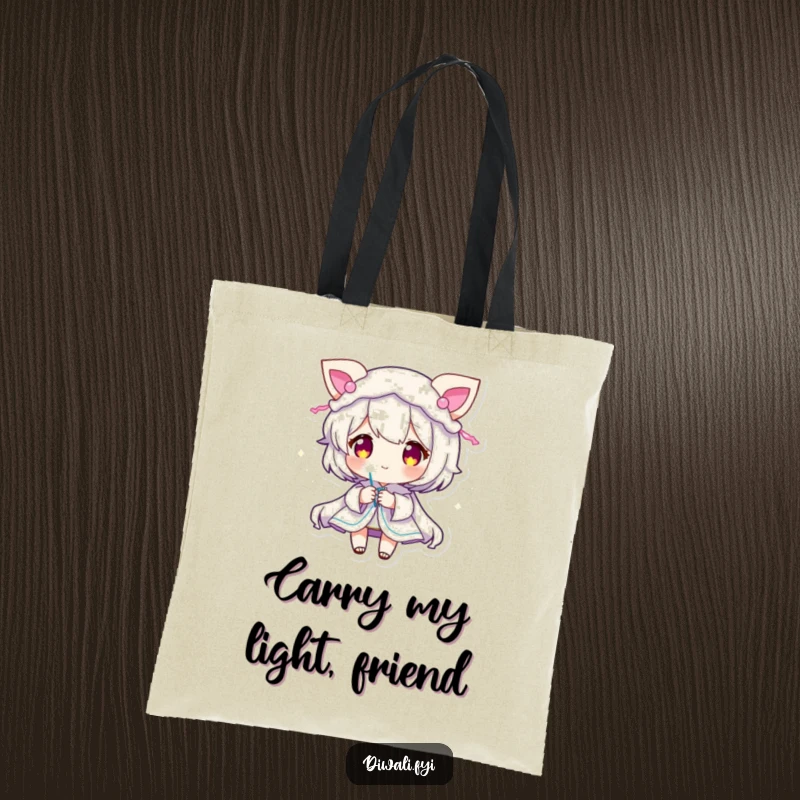 Funny Sparkler Character Tote Bag: Tote bag with a character, glowing decorations, and a sparkler. Perfect funny gift.