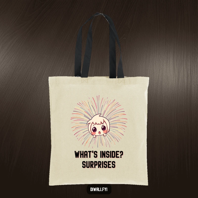 Funny character peeking with wide eyes from behind a large, colorful fireworks explosion, a humorous surprise.